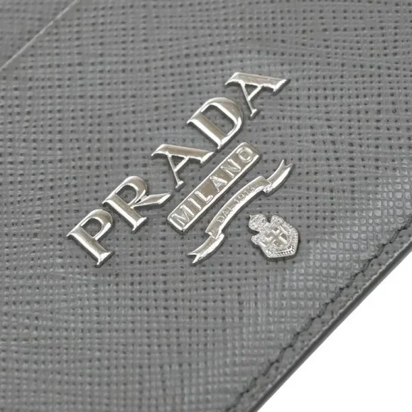 PRADA Logo Saffiano Card Holder Case Leather Gray Marmo 188-082825